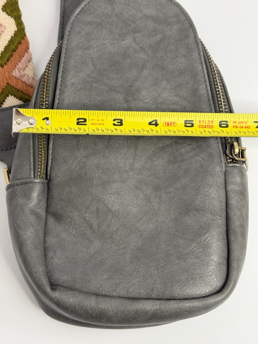 Gray Small Sling Crossbody Bag w/ Patterned Strap - Picture 10 of 10